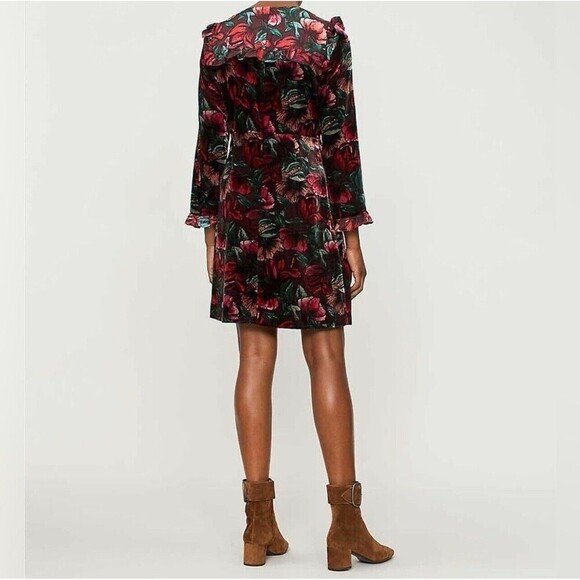 SANDRO Women's Velvet Velour Floral Dress Whimisgoth Dark Romance Silk Blend 38 - Picture 3 of 12